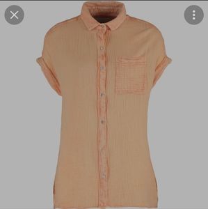 Lola river cotton distressed orange Rene short sleeve button up shirt